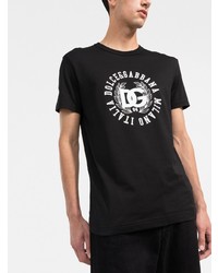 schwarzes und weißes bedrucktes T-Shirt mit einem Rundhalsausschnitt von Dolce & Gabbana