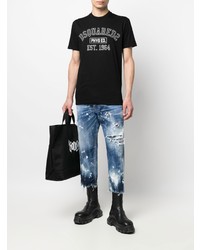 schwarzes und weißes bedrucktes T-Shirt mit einem Rundhalsausschnitt von DSQUARED2