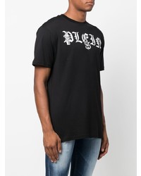 schwarzes und weißes bedrucktes T-Shirt mit einem Rundhalsausschnitt von Philipp Plein