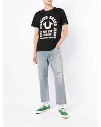 schwarzes und weißes bedrucktes T-Shirt mit einem Rundhalsausschnitt von True Religion