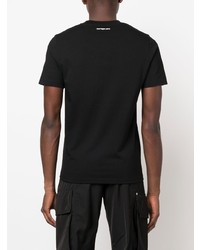 schwarzes und weißes bedrucktes T-Shirt mit einem Rundhalsausschnitt von Courrèges