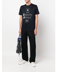 schwarzes und weißes bedrucktes T-Shirt mit einem Rundhalsausschnitt von Emporio Armani