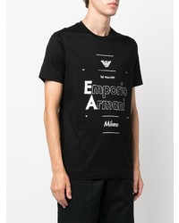 schwarzes und weißes bedrucktes T-Shirt mit einem Rundhalsausschnitt von Emporio Armani