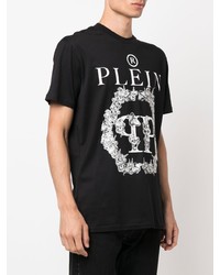 schwarzes und weißes bedrucktes T-Shirt mit einem Rundhalsausschnitt von Philipp Plein