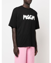 schwarzes und weißes bedrucktes T-Shirt mit einem Rundhalsausschnitt von MSGM