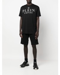 schwarzes und weißes bedrucktes T-Shirt mit einem Rundhalsausschnitt von Philipp Plein