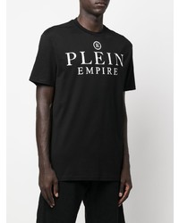 schwarzes und weißes bedrucktes T-Shirt mit einem Rundhalsausschnitt von Philipp Plein