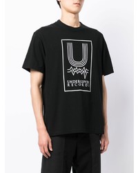 schwarzes und weißes bedrucktes T-Shirt mit einem Rundhalsausschnitt von Undercover