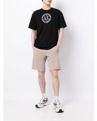 schwarzes und weißes bedrucktes T-Shirt mit einem Rundhalsausschnitt von Armani Exchange