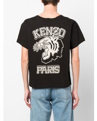 schwarzes und weißes bedrucktes T-Shirt mit einem Rundhalsausschnitt von Kenzo