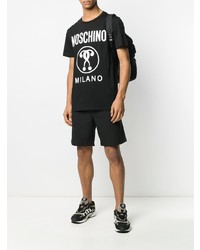 schwarzes und weißes bedrucktes T-Shirt mit einem Rundhalsausschnitt von Moschino