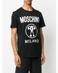 schwarzes und weißes bedrucktes T-Shirt mit einem Rundhalsausschnitt von Moschino