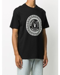 schwarzes und weißes bedrucktes T-Shirt mit einem Rundhalsausschnitt von VERSACE JEANS COUTURE