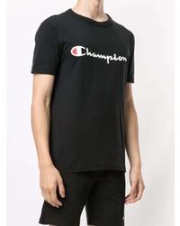 schwarzes und weißes bedrucktes T-Shirt mit einem Rundhalsausschnitt von Champion