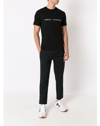 schwarzes und weißes bedrucktes T-Shirt mit einem Rundhalsausschnitt von Armani Exchange