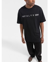 schwarzes und weißes bedrucktes T-Shirt mit einem Rundhalsausschnitt von 1017 Alyx 9Sm