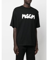 schwarzes und weißes bedrucktes T-Shirt mit einem Rundhalsausschnitt von MSGM