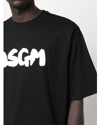 schwarzes und weißes bedrucktes T-Shirt mit einem Rundhalsausschnitt von MSGM