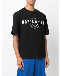 schwarzes und weißes bedrucktes T-Shirt mit einem Rundhalsausschnitt von Moschino