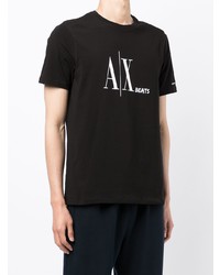 schwarzes und weißes bedrucktes T-Shirt mit einem Rundhalsausschnitt von Armani Exchange