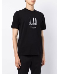 schwarzes und weißes bedrucktes T-Shirt mit einem Rundhalsausschnitt von Dunhill