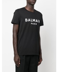 schwarzes und weißes bedrucktes T-Shirt mit einem Rundhalsausschnitt von Balmain