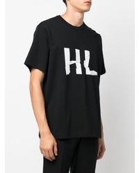 schwarzes und weißes bedrucktes T-Shirt mit einem Rundhalsausschnitt von Helmut Lang