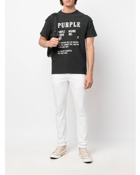 schwarzes und weißes bedrucktes T-Shirt mit einem Rundhalsausschnitt von purple brand