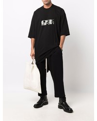 schwarzes und weißes bedrucktes T-Shirt mit einem Rundhalsausschnitt von Rick Owens DRKSHDW