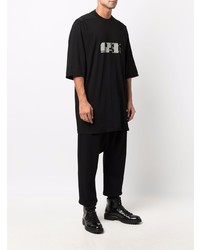 schwarzes und weißes bedrucktes T-Shirt mit einem Rundhalsausschnitt von Rick Owens DRKSHDW