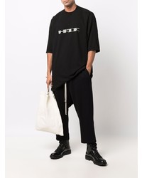 schwarzes und weißes bedrucktes T-Shirt mit einem Rundhalsausschnitt von Rick Owens DRKSHDW