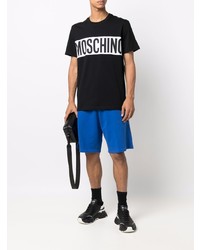 schwarzes und weißes bedrucktes T-Shirt mit einem Rundhalsausschnitt von Moschino