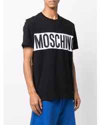 schwarzes und weißes bedrucktes T-Shirt mit einem Rundhalsausschnitt von Moschino