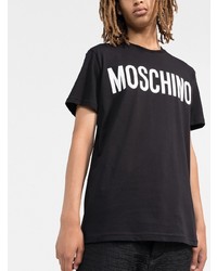 schwarzes und weißes bedrucktes T-Shirt mit einem Rundhalsausschnitt von Moschino