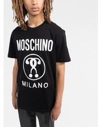 schwarzes und weißes bedrucktes T-Shirt mit einem Rundhalsausschnitt von Moschino