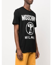 schwarzes und weißes bedrucktes T-Shirt mit einem Rundhalsausschnitt von Moschino