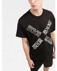 schwarzes und weißes bedrucktes T-Shirt mit einem Rundhalsausschnitt von VERSACE JEANS COUTURE