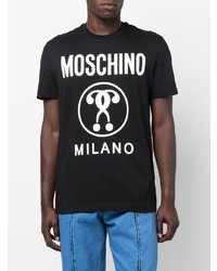 schwarzes und weißes bedrucktes T-Shirt mit einem Rundhalsausschnitt von Moschino