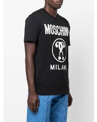 schwarzes und weißes bedrucktes T-Shirt mit einem Rundhalsausschnitt von Moschino