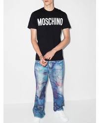 schwarzes und weißes bedrucktes T-Shirt mit einem Rundhalsausschnitt von Moschino