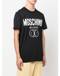 schwarzes und weißes bedrucktes T-Shirt mit einem Rundhalsausschnitt von Moschino