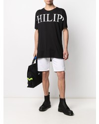 schwarzes und weißes bedrucktes T-Shirt mit einem Rundhalsausschnitt von Philipp Plein