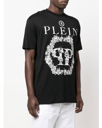 schwarzes und weißes bedrucktes T-Shirt mit einem Rundhalsausschnitt von Philipp Plein