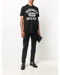 schwarzes und weißes bedrucktes T-Shirt mit einem Rundhalsausschnitt von DSQUARED2