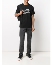 schwarzes und weißes bedrucktes T-Shirt mit einem Rundhalsausschnitt von Karl Lagerfeld