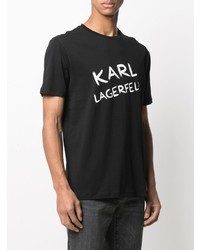 schwarzes und weißes bedrucktes T-Shirt mit einem Rundhalsausschnitt von Karl Lagerfeld