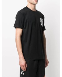 schwarzes und weißes bedrucktes T-Shirt mit einem Rundhalsausschnitt von Marcelo Burlon County of Milan