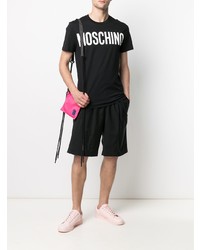 schwarzes und weißes bedrucktes T-Shirt mit einem Rundhalsausschnitt von Moschino