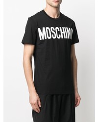 schwarzes und weißes bedrucktes T-Shirt mit einem Rundhalsausschnitt von Moschino