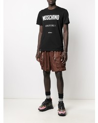 schwarzes und weißes bedrucktes T-Shirt mit einem Rundhalsausschnitt von Moschino